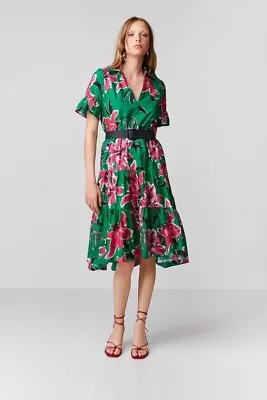 Zara Dress Size S 8 10 Floral Print Short Ruffle Sleeve Midi Tiered Colourful • $35