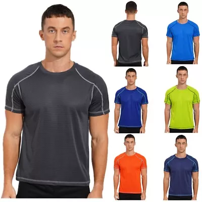 Mens UV Short Sleeve Swim Shirts UPF 50+ Rash Guard Short Sleeve Quick Dry Shirt • $11.43