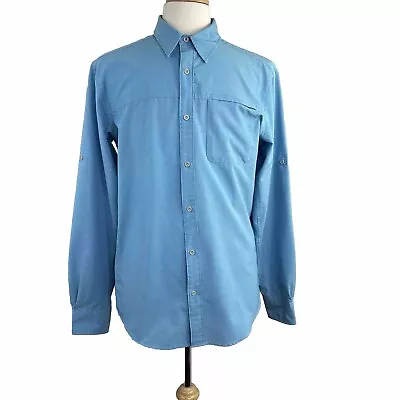 Marmot Mens Perforated Camping Fishing Blue Shirt Size L Roll Up Sleeves • $22.40