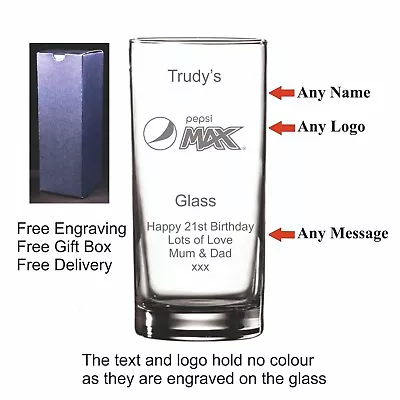 Personalised Pepsi Max Hi Ball Glass Birthday 18th 21st 30th 40th Christmas Gift • £11.99