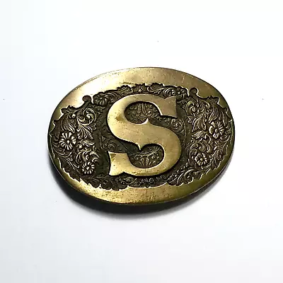Award Designs Belt Buckle | S Is For ? | Vintage Solid Brass | Norman Oklahoma • $22
