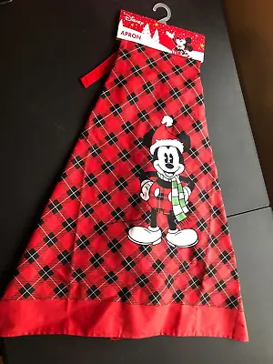 Disney Mickey Mouse Santa Hat Christmas Kitchen Baking Apron Plaid NEW Red • $17.99