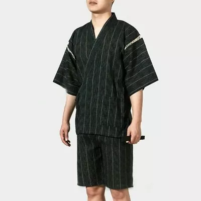 Men Japanese Cotton Yukata Kimono Top+Shorts Homewear Pyjamas Vintage 2PCS/Set • £37.10