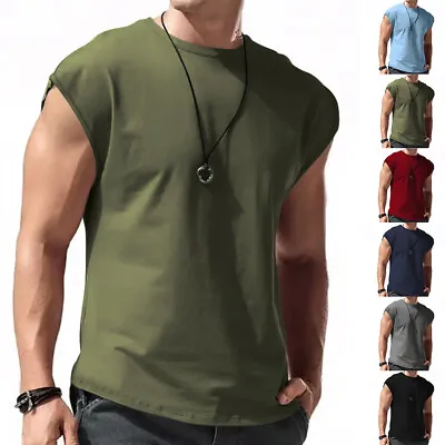 Mens Tank Top Muscle Gym Sleeveless Plain T-Shirts Tee Shirt Summer Fitness Tees • £9.79