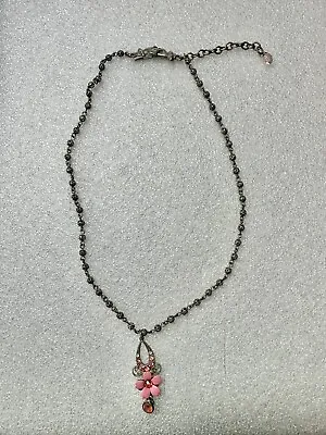 VTG Signed Mary Demarco Iconic Hands Clasp Pink & Silver Floral Necklace  • $24