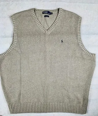 Polo Ralph Lauren Sweater Vest Mens 2XLT 2X TALL Sleeveless Jumper Cotton Khaki • $17.99