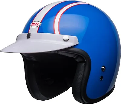 Bell Custom 500 3/4 Open Face Motorcycle Helmet Six Day Steve McQueen Blue MD • $204.95