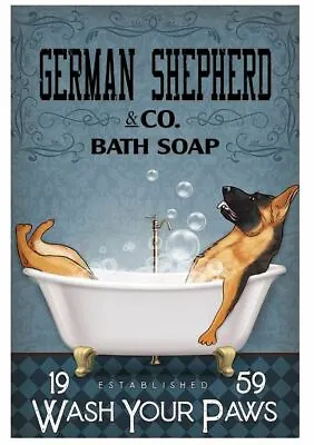 German Shepherd Bath Soap Wash Your Paws Dog Poster Wall  Art Print • $26.95