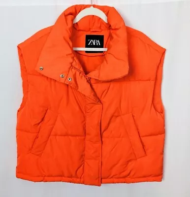 ZARA XS-S Oversized Puffer Gilet Waistcoat Vest Jacket Bodywarmer Bright Neon • $49.99