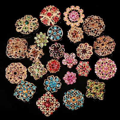 24pc Vintage Brooch Lot Mixed Alloy Rhinestone Crystal Pins Wedding Bouquet DIY • $13.96