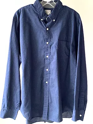 J Crew Shirt Men's XL Blue White Polka Dot Cotton Casual Dress Chambray LS • $10.99