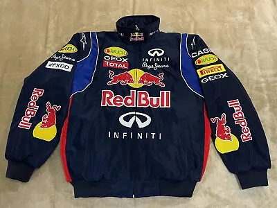 Unisex Adults F1 Team Racing Red Bull Jacket Embroidery Cotton Padded Navy Blue • £45