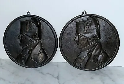 Pair Of Large Vintage Cast Metal Wall Plaques Busts Of Napoleon Bonaparte • £80.12