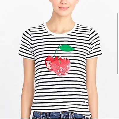 J. Crew Factory Collection “cherry” Sequin Striped T Shirt NWT Sz S • $20