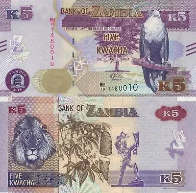 $1.95 • Buy Zambia 5 Kwacha (2018) - Lion/Cassava/pNew UNC