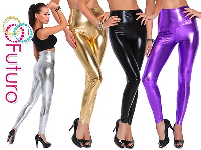 Wet Look Leggings High Waist Sexy Shiny Full Length Faux Leather Sizes 8 - 20 • $11.18