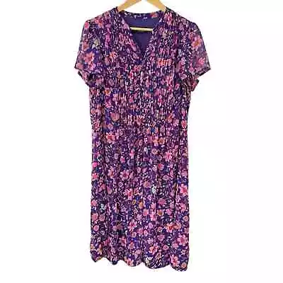 MSK Floral Midi Dress Women’s 16W Short Sleeve 1/4 Button Front Lined • $18.88