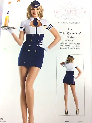 Mile High Club Flight Attendant Halloween Costume 3-pc Womens M L 8 12 • $9.99
