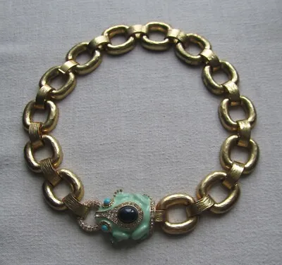 Vintage J Crew Green Enamel And Rhinestones Frog Necklace • $125