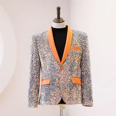 Men's Sequins Blazer Formal Dress Suits Banquet Costumes Party Casual One Button • $82.64