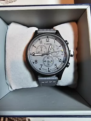 TIMEX Military Chronograph Date Gray  Leather Strap  Men's Watch New With Box  • $73