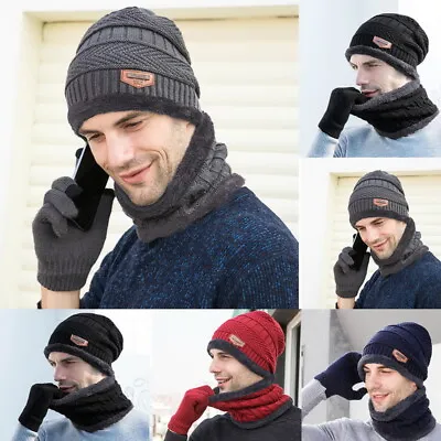 3PCS Men Women Beanie Hat And Neck Scarf Knitted Gloves Set Winter Warmer Set • £7.87