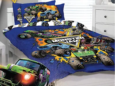 Monster Jam Trucks Home Range -Single/US Twin Bed Quilt Cover Set One Pillowcase • $51.34