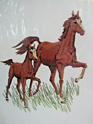 Vintage Horse Embroidery Picture Wall Hanging MARE & COLT KIT SUNSET STITCHERY  • $22