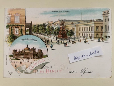£13.01 • Buy Postcard Berlin Greeting From Reichstages Building Unter D Linden Litho Gel 21.01.1905 Pollen