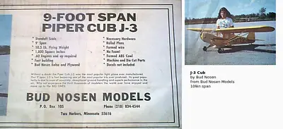 Plans For Bud Nosen 1/4 Scale Piper Cub 9 Foot Giant Scale RC AIrplane  • $30.78