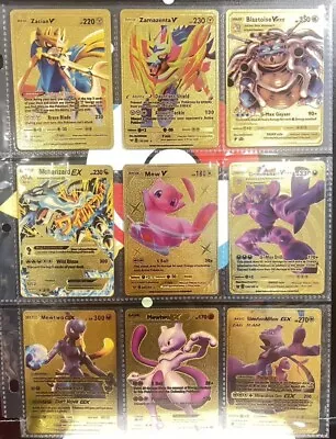 Pokemon Ex V Vmax Gx Gold Foil Fan Art Cards Full Set Of 9 Pieces • $12.99