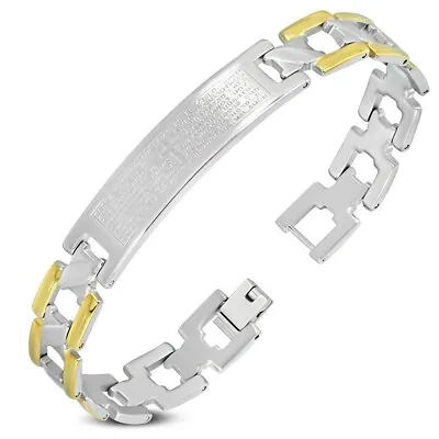 Stainless Steel Two-Tone Lords Prayer Padre Nuestro Spanish Mens Link Bracelet • £17.04