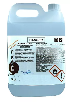 75% Ethyl Alcohol Australian Made Ethanol 75% Sanitiser Antiseptic Natural 5L • $42.50