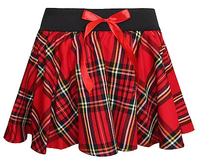 LADIES Crazy Chick 9  Red Tartan Mini Skater Skirt With Bow FANCYDRESS Size 8-18 • £10.99