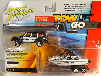 Johnny Lightning - Miami Beach Police - 1988 Jeep Cherokee / Mastercraft Boat • $7.48