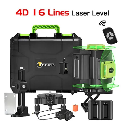 4D 16 Line Laser Level Green Self Leveling  360° Cross Measure Tool Kit & Tripod • £43.29