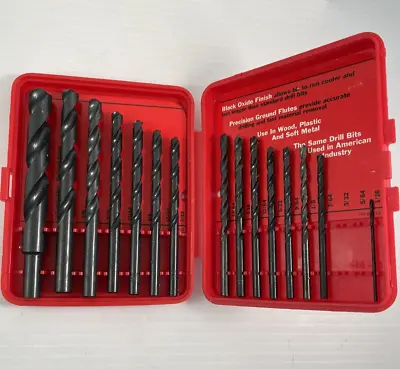 Vintage Craftsman Black Oxide 15 PieceTwist Drill Bit Set 1/16 To 1/2 Inch • $19.95