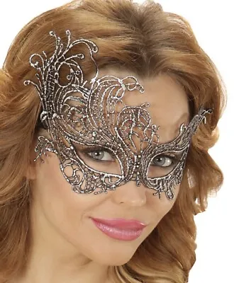 £3.50 • Buy Silver Lace Venetian Floral Mask Masquerade Ball  Hen Do Metallic Shiny Uk 