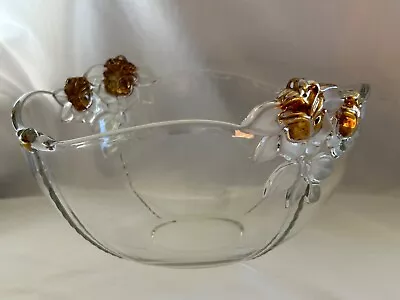 Mikasa Large Crystal Serving Bowl Gold Gilded Roses 10.5  X 5.5  Tall Mint! • $24.50