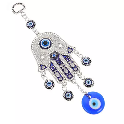 Hamsa Hand Evil Eye Keychain Blue Eyes Pendant Good Luck Amulet Charm Key Holder • £8.45