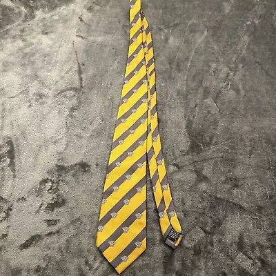 Gianni Versace Tie Mens Yellow Gray Striped Necktie Medusa Silk Work Preppy • $48.88