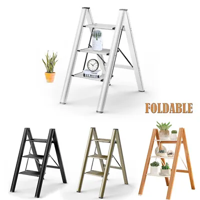 3 Step Ladder Folding Aluminum Step Stool Anti-slip Ladders 300Lbs Capacity • $31.58
