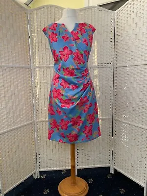 Libra Size 16 Designer Blue Pink Special Occasion Satin Floral Lined Dress====== • £34.99