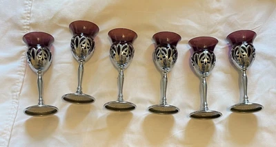 $32 • Buy 6 Farber Bros Krome Kraft Amethyst Cambridge Glass  Cordial Art Deco 6 1/2 