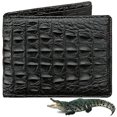 Black Alligator Leather Wallet Crocodile Double Side Wallet Bifold Handmade Gift • $79