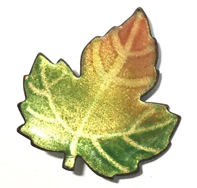 Handmade Glass Enamel On Copper Maple Leaf Pin Brooch Montreal Signed Vermette • $4.80