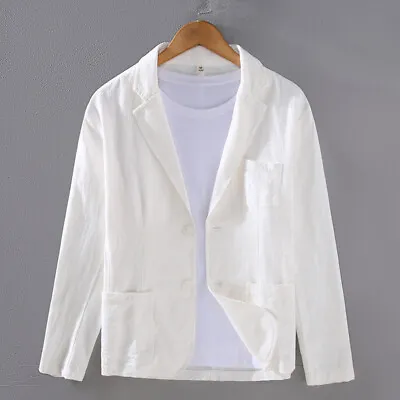 Men Top Suit Blazer Cotton Linen Jacket Casual Formal Business Office Working • $46.07