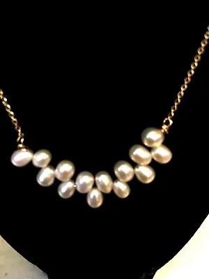Vintage Rice Pearl Cluster Necklace  1/20 14K GF Yellow Gold Chain 16   Stunning • $69.99
