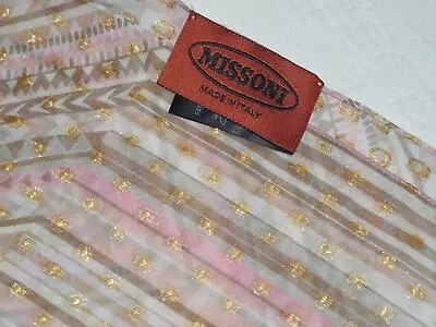 MISSONI Italy Silk Blend Pink With Gold Chevron Stripes Long 76  X 25  Scarf EUC • $79.99