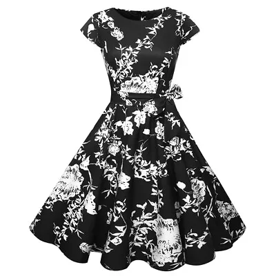 50s Retro Vintage Hepburn Style Rockabilly Pinup Housewife Party Dress Tea Swing • $23.91